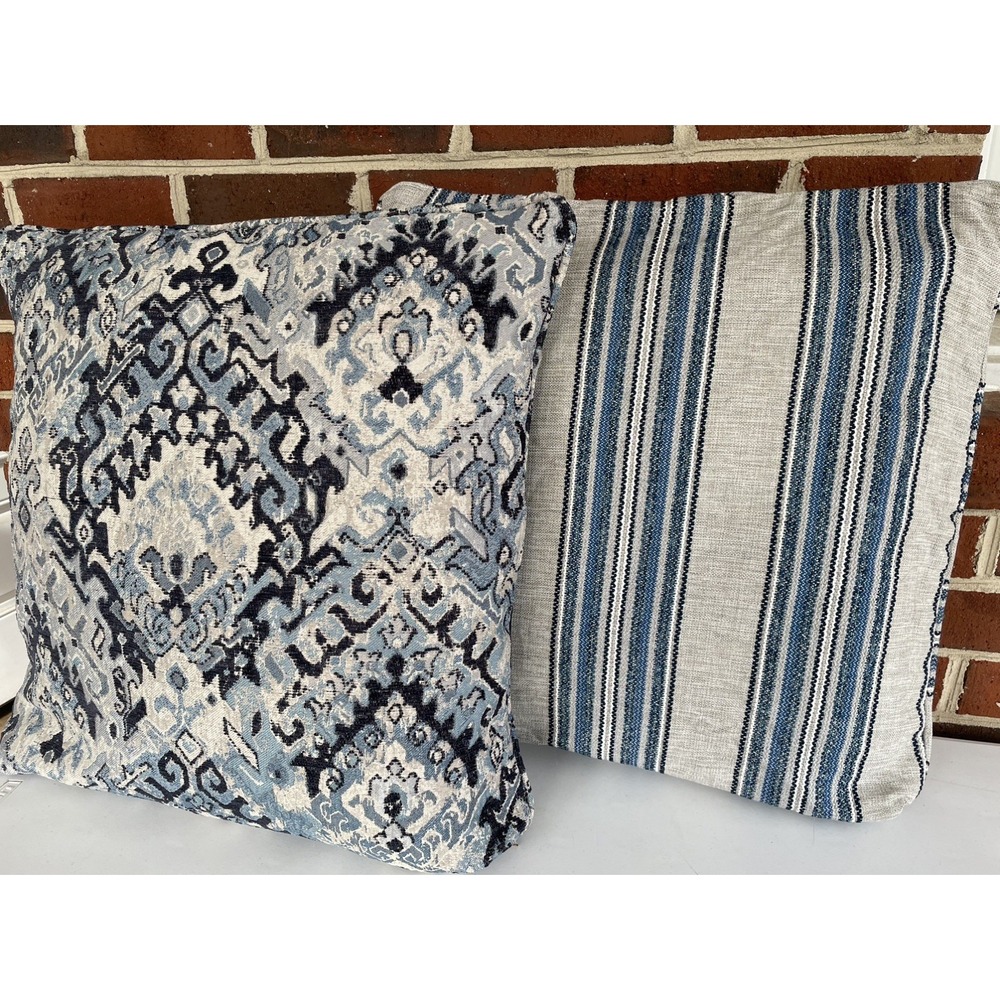 Tapestry Throw Pillow Covers, 22"x22" Blue Gray Cream, Pair‎